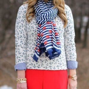 Old Navy Cream Blue Anchor Light Weight Crew Neck Long Sleeve Sweater